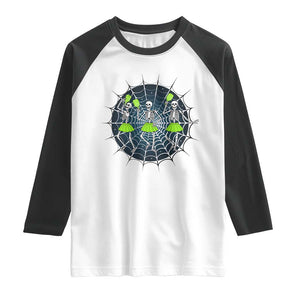 Funny Dancing Skeletons Raglan Shirt Pickleball Halloween Gift TS12 White Black Print Your Wear