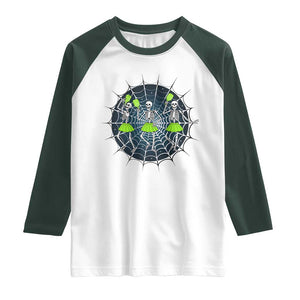 Funny Dancing Skeletons Raglan Shirt Pickleball Halloween Gift TS12 White Dark Forest Green Print Your Wear