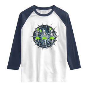 Funny Dancing Skeletons Raglan Shirt Pickleball Halloween Gift TS12 White Navy Print Your Wear