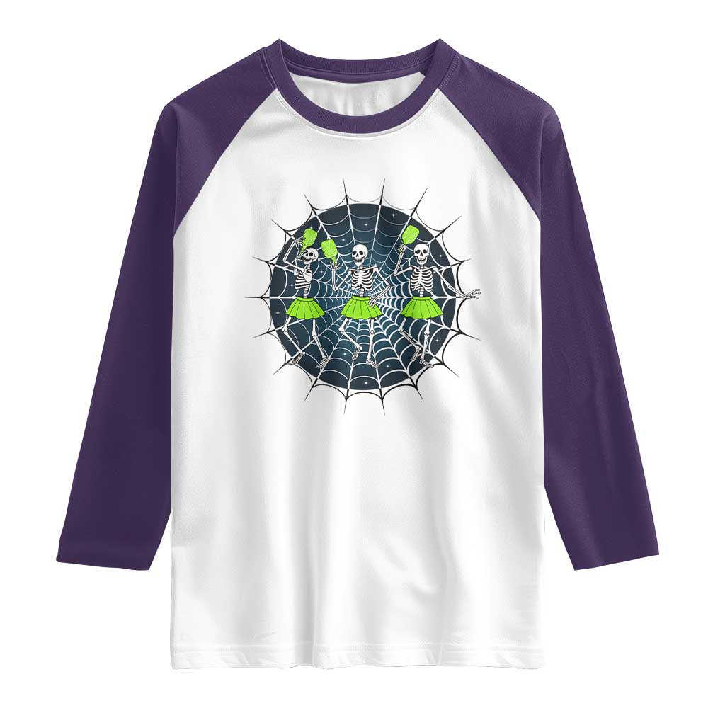 Funny Dancing Skeletons Raglan Shirt Pickleball Halloween Gift TS12 White Purple Print Your Wear