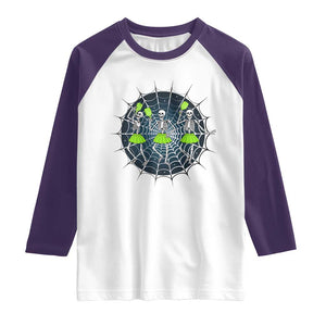 Funny Dancing Skeletons Raglan Shirt Pickleball Halloween Gift TS12 White Purple Print Your Wear