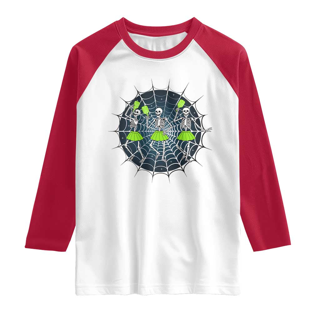 Funny Dancing Skeletons Raglan Shirt Pickleball Halloween Gift TS12 White Red Print Your Wear