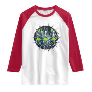 Funny Dancing Skeletons Raglan Shirt Pickleball Halloween Gift TS12 White Red Print Your Wear