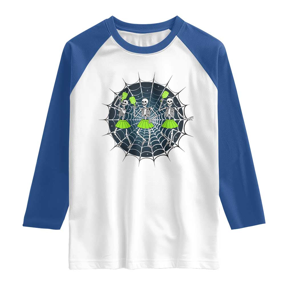 Funny Dancing Skeletons Raglan Shirt Pickleball Halloween Gift TS12 White Royal Print Your Wear