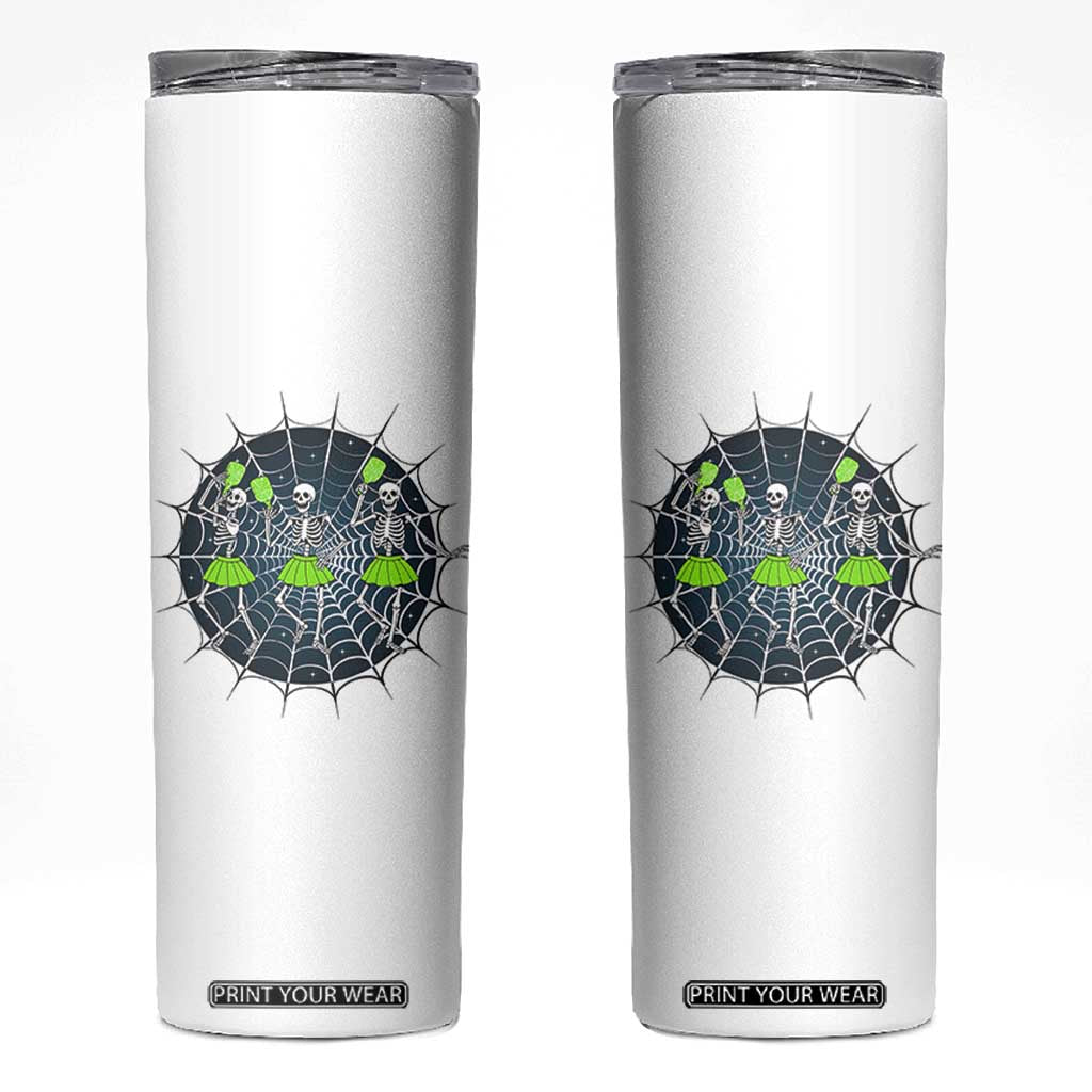 Funny Dancing Skeletons Skinny Tumbler Pickleball Halloween Gift TS12 White Print Your Wear