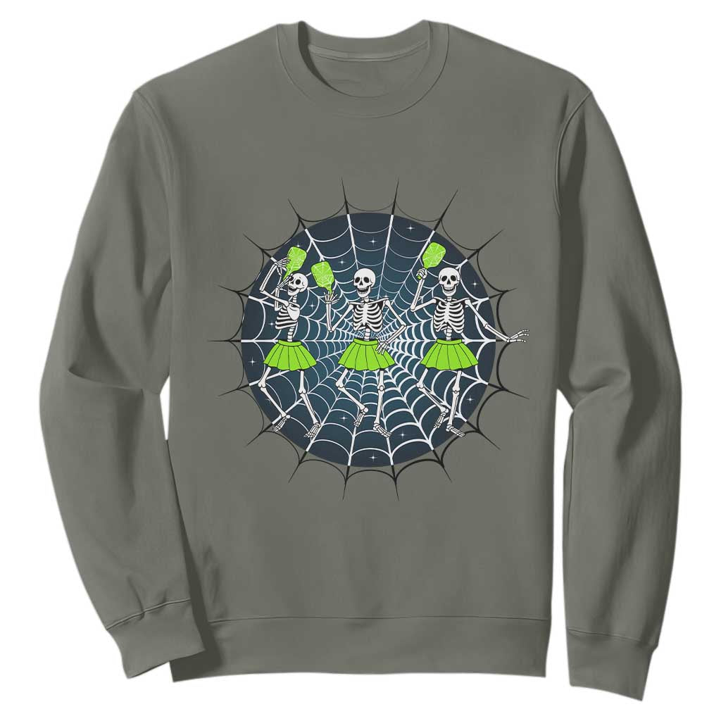 Funny Dancing Skeletons Sweatshirt Pickleball Halloween Gift TS12 Military Green Print Your Wear