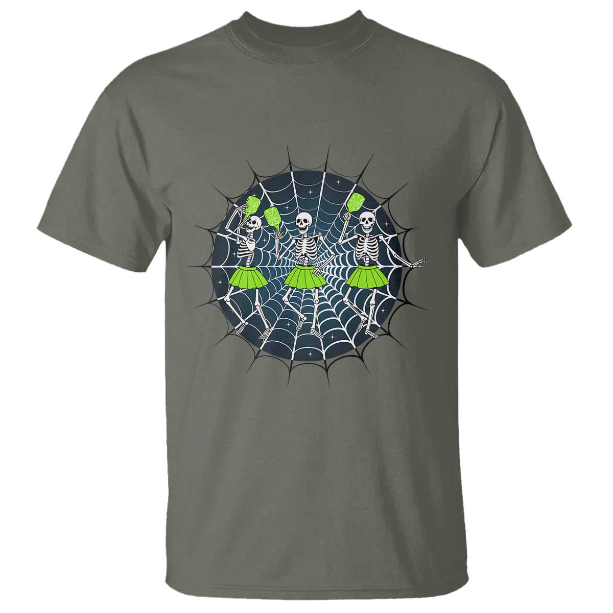 Funny Dancing Skeletons T Shirt Pickleball Halloween Gift TS12 Military Green Print Your Wear