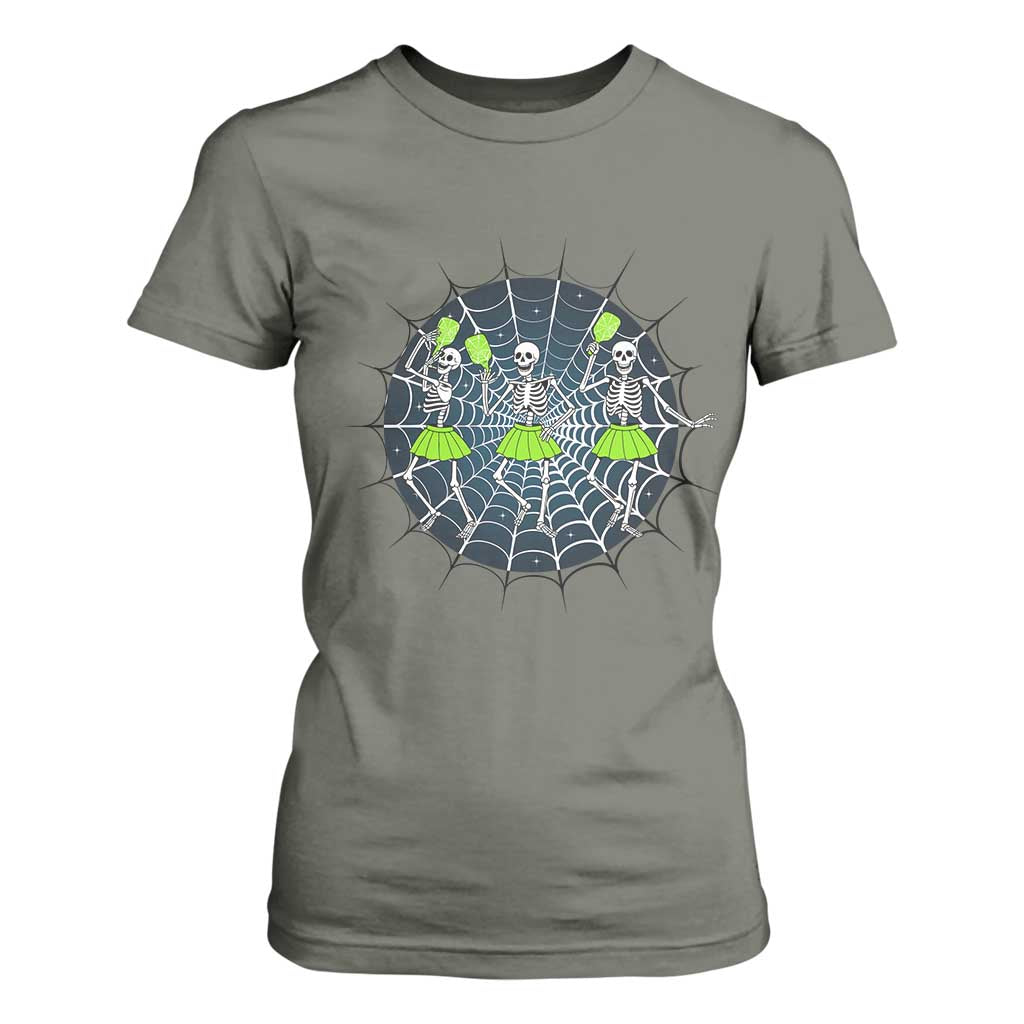 Funny Dancing Skeletons T Shirt For Women Pickleball Halloween Gift TS12 Military Green Print Your Wear