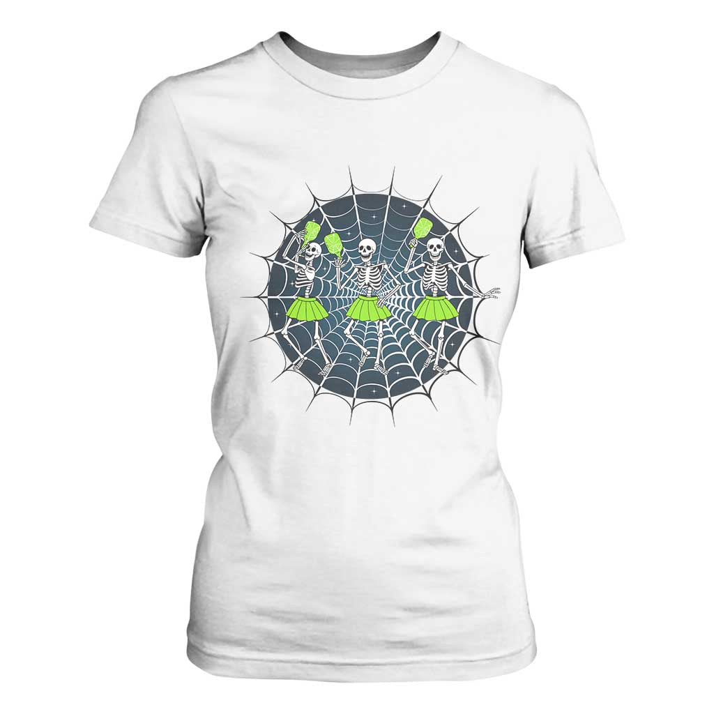 Funny Dancing Skeletons T Shirt For Women Pickleball Halloween Gift TS12 White Print Your Wear