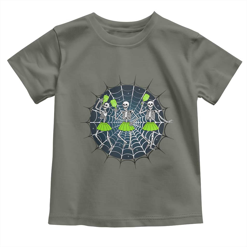 Funny Dancing Skeletons Toddler T Shirt Pickleball Halloween Gift TS12 Military Green Print Your Wear