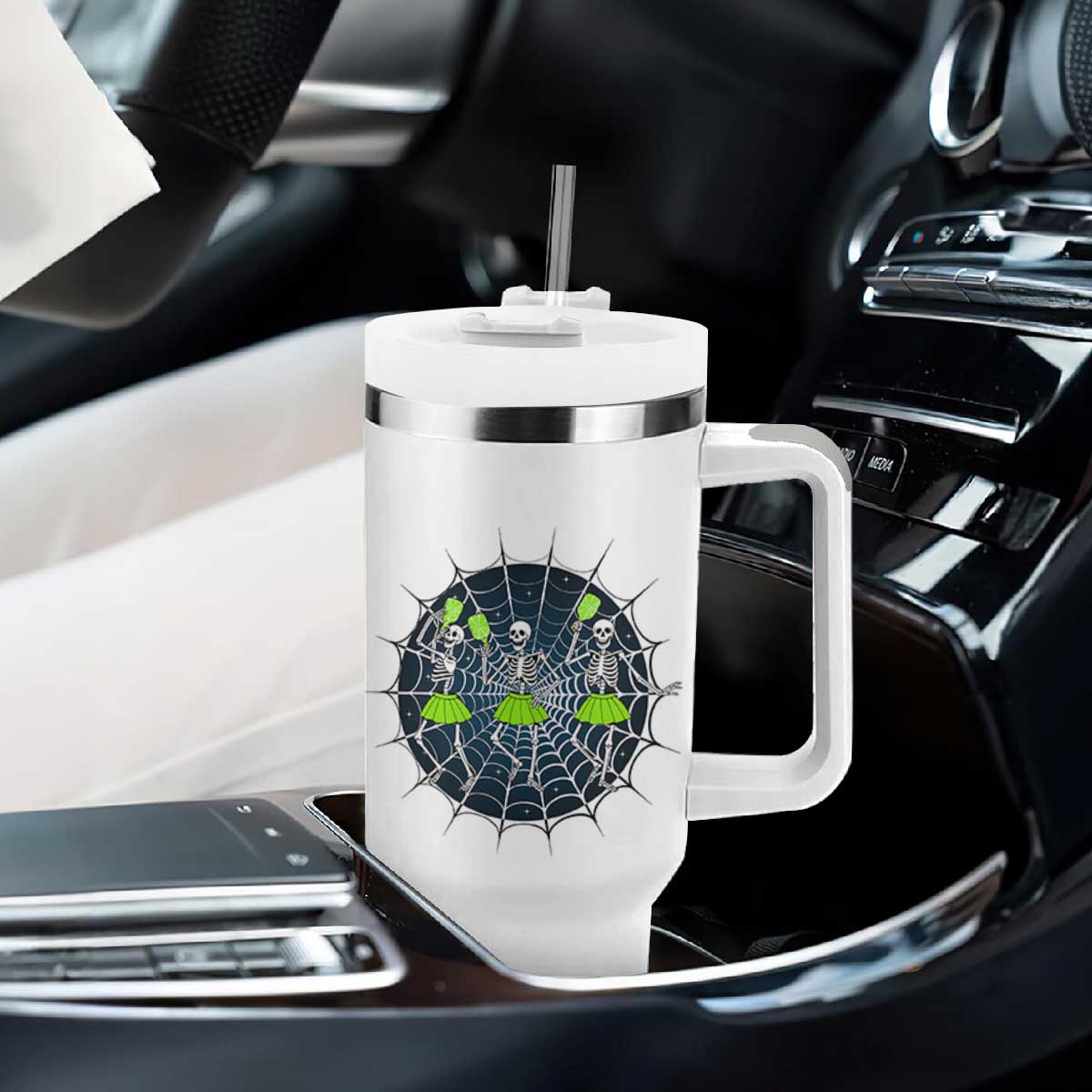 Funny Dancing Skeletons Tumbler With Handle Pickleball Halloween Gift TS12 Print Your Wear