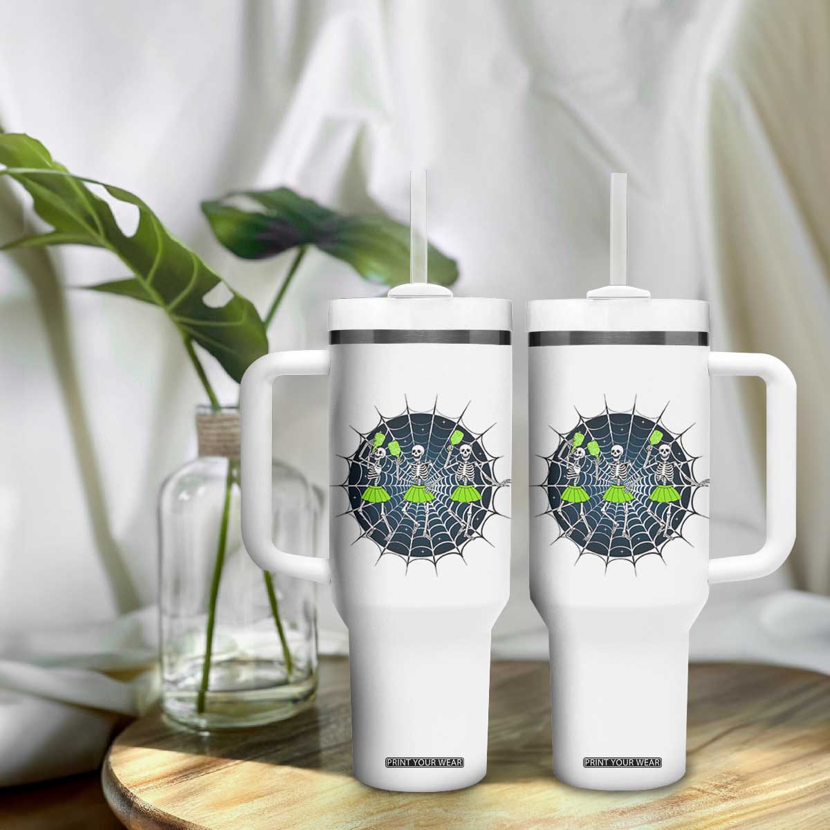 Funny Dancing Skeletons Tumbler With Handle Pickleball Halloween Gift TS12 Print Your Wear