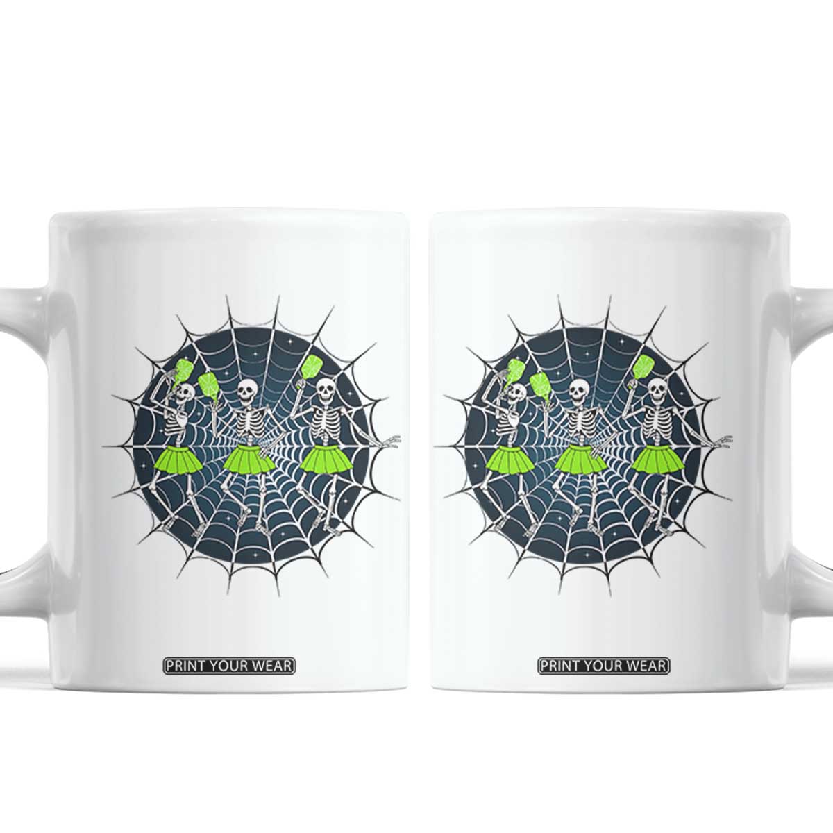 Funny Dancing Skeletons Coffee Mug Pickleball Halloween Gift TS12 White Print Your Wear