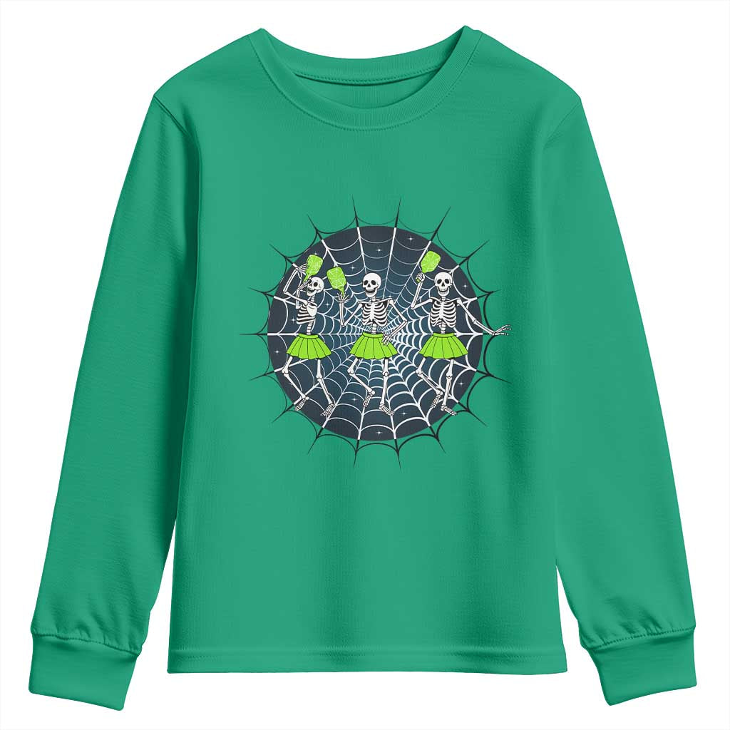 Funny Dancing Skeletons Youth Sweatshirt Pickleball Halloween Gift TS12 Irish Green Print Your Wear