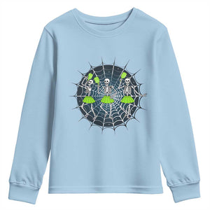 Funny Dancing Skeletons Youth Sweatshirt Pickleball Halloween Gift TS12 Light Blue Print Your Wear