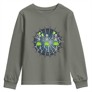 Funny Dancing Skeletons Youth Sweatshirt Pickleball Halloween Gift TS12 Military Green Print Your Wear
