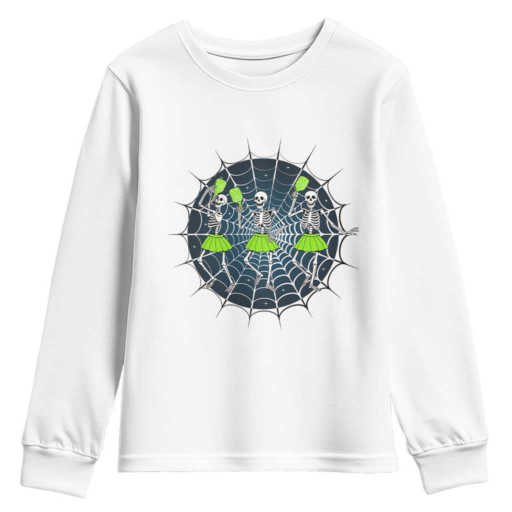 Funny Dancing Skeletons Youth Sweatshirt Pickleball Halloween Gift TS12 White Print Your Wear