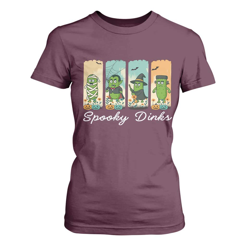 Funny Halloween Pickleball T Shirt For Women Spooky Dinks Gift For Players TS12 Maroon Print Your Wear
