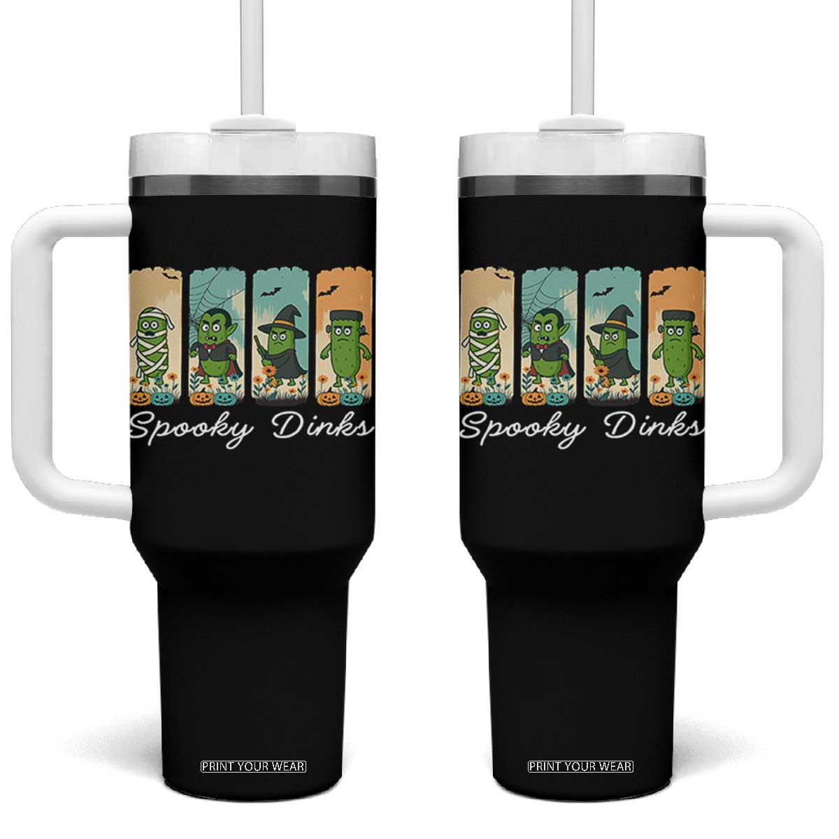 Funny Halloween Pickleball Tumbler With Handle Spooky Dinks Gift For Players TS12 One Size: 40 oz Black Print Your Wear