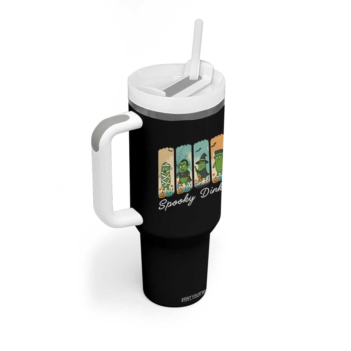 Funny Halloween Pickleball Tumbler With Handle Spooky Dinks Gift For Players TS12 Print Your Wear