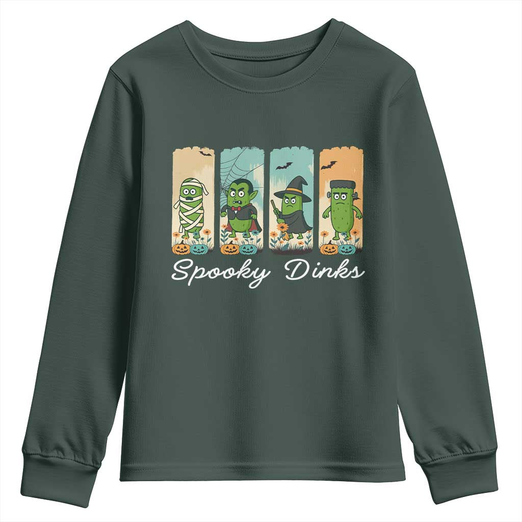 Funny Halloween Pickleball Youth Sweatshirt Spooky Dinks Gift For Players TS12 Dark Forest Green Print Your Wear
