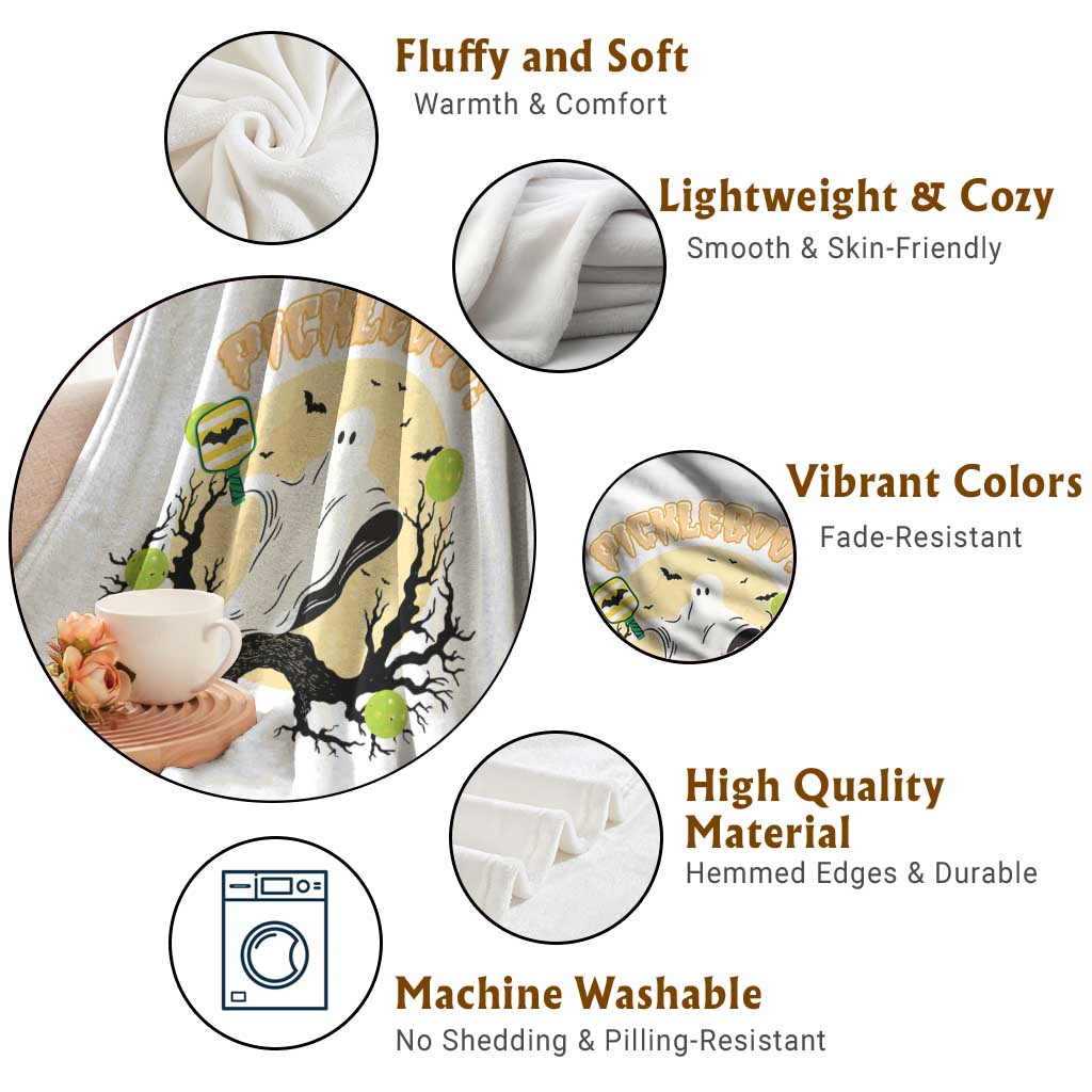 Funny Halloween Pickleball Throw Blanket Pickleboo Ghost Costume TS12 Print Your Wear