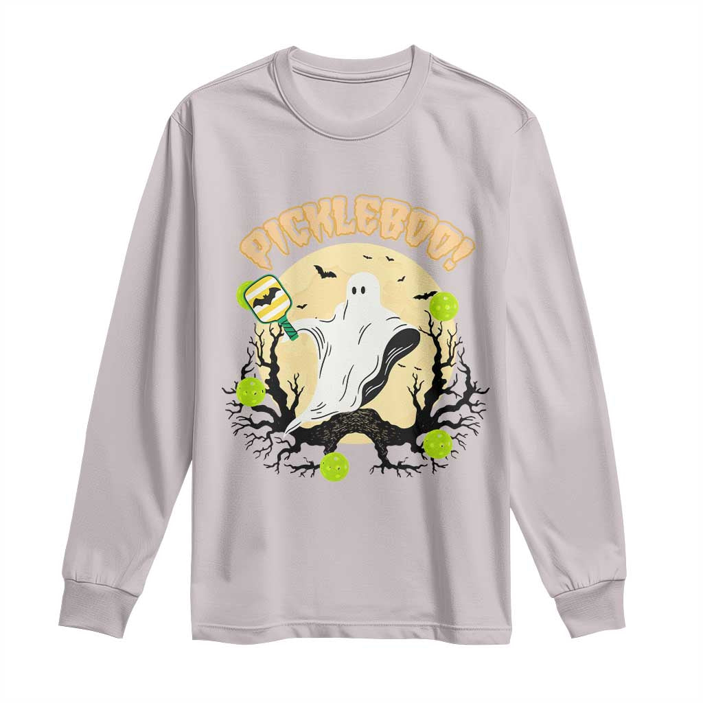 Funny Halloween Pickleball Long Sleeve Shirt Pickleboo Ghost Costume TS12 Ice Gray Print Your Wear