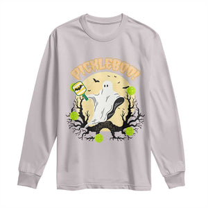 Funny Halloween Pickleball Long Sleeve Shirt Pickleboo Ghost Costume TS12 Ice Gray Print Your Wear