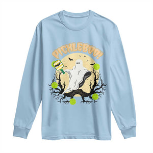 Funny Halloween Pickleball Long Sleeve Shirt Pickleboo Ghost Costume TS12 Light Blue Print Your Wear
