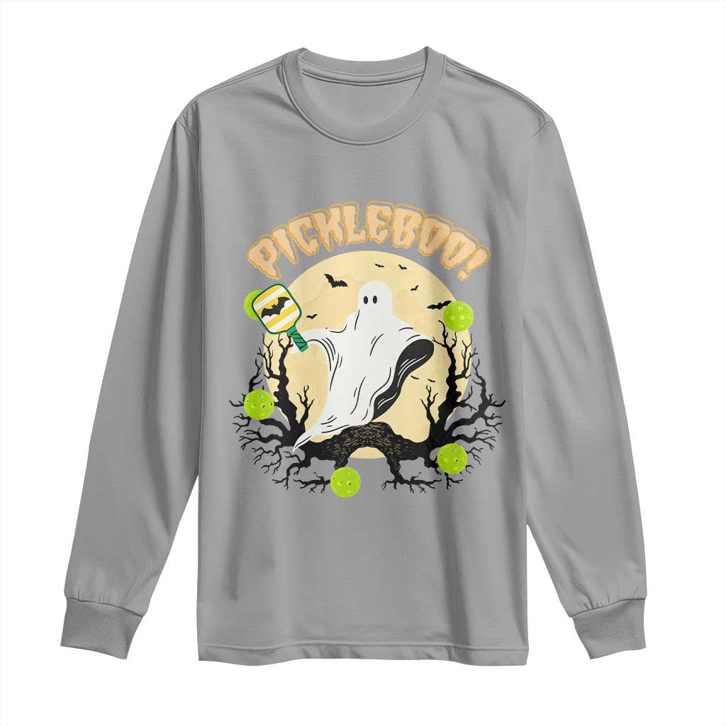 Funny Halloween Pickleball Long Sleeve Shirt Pickleboo Ghost Costume TS12 Sport Gray Print Your Wear