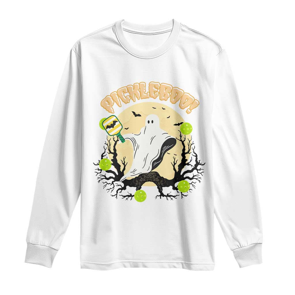 Funny Halloween Pickleball Long Sleeve Shirt Pickleboo Ghost Costume TS12 White Print Your Wear