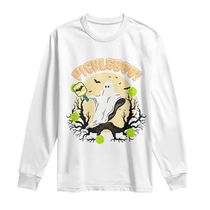 Funny Halloween Pickleball Long Sleeve Shirt Pickleboo Ghost Costume TS12 White Print Your Wear