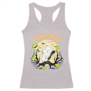 Funny Halloween Pickleball Racerback Tank Top Pickleboo Ghost Costume TS12 Ice Gray Print Your Wear