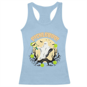 Funny Halloween Pickleball Racerback Tank Top Pickleboo Ghost Costume TS12 Light Blue Print Your Wear
