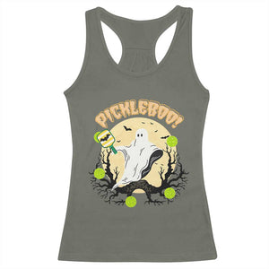 Funny Halloween Pickleball Racerback Tank Top Pickleboo Ghost Costume TS12 Military Green Print Your Wear