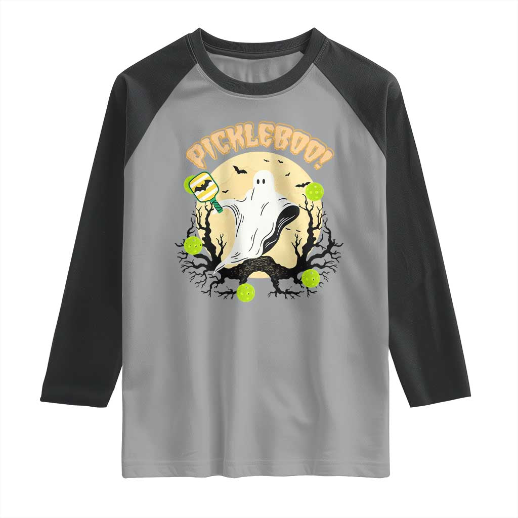 Funny Halloween Pickleball Raglan Shirt Pickleboo Ghost Costume TS12 Sport Gray Black Print Your Wear