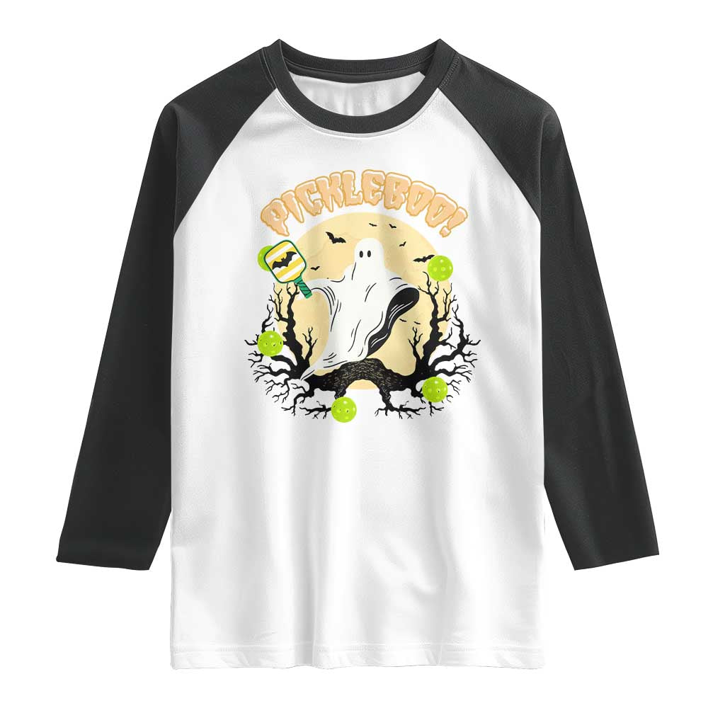 Funny Halloween Pickleball Raglan Shirt Pickleboo Ghost Costume TS12 White Black Print Your Wear