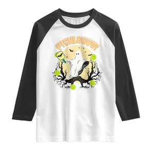 Funny Halloween Pickleball Raglan Shirt Pickleboo Ghost Costume TS12 White Black Print Your Wear