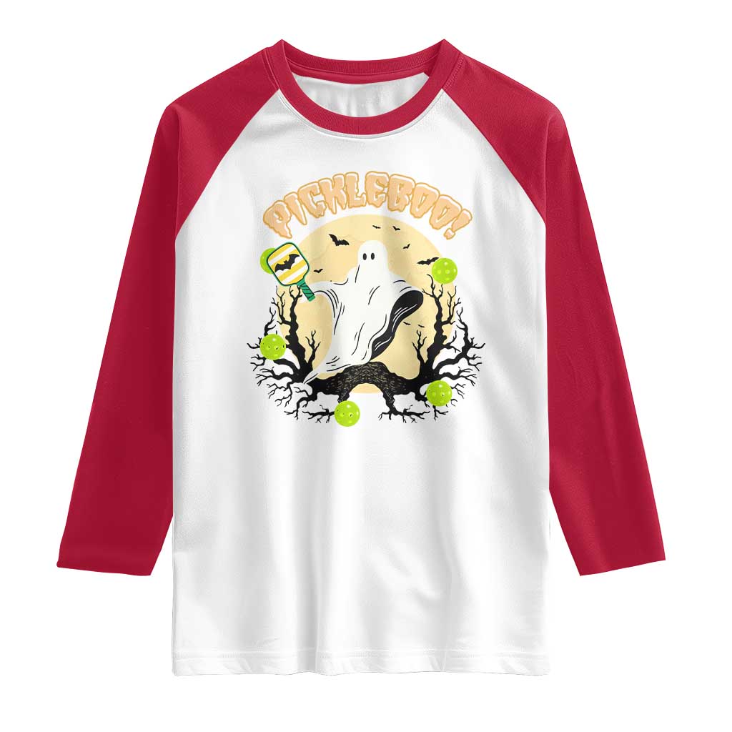 Funny Halloween Pickleball Raglan Shirt Pickleboo Ghost Costume TS12 White Red Print Your Wear