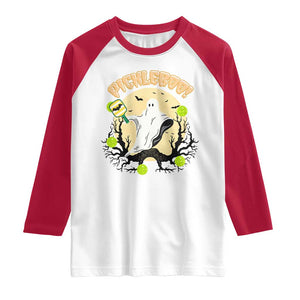 Funny Halloween Pickleball Raglan Shirt Pickleboo Ghost Costume TS12 White Red Print Your Wear