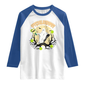 Funny Halloween Pickleball Raglan Shirt Pickleboo Ghost Costume TS12 White Royal Print Your Wear