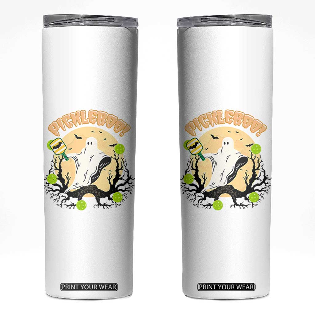Funny Halloween Pickleball Skinny Tumbler Pickleboo Ghost Costume TS12 White Print Your Wear