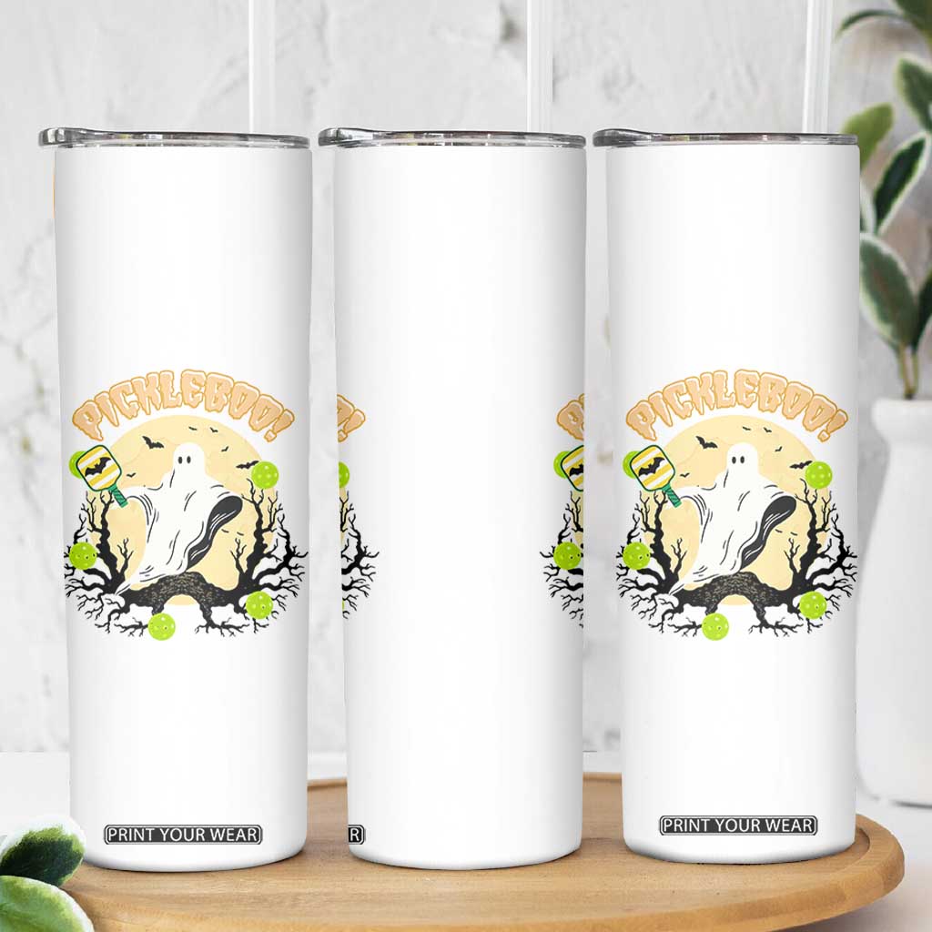 Funny Halloween Pickleball Skinny Tumbler Pickleboo Ghost Costume TS12 Print Your Wear