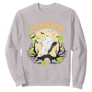 Funny Halloween Pickleball Sweatshirt Pickleboo Ghost Costume TS12 Ice Gray Print Your Wear