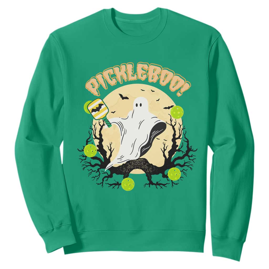 Funny Halloween Pickleball Sweatshirt Pickleboo Ghost Costume TS12 Irish Green Print Your Wear