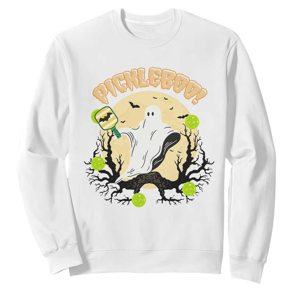 Funny Halloween Pickleball Sweatshirt Pickleboo Ghost Costume TS12 White Print Your Wear