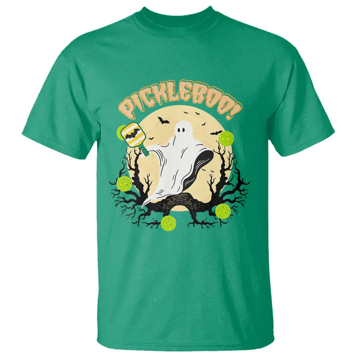 Funny Halloween Pickleball T Shirt Pickleboo Ghost Costume TS12 Irish Green Print Your Wear
