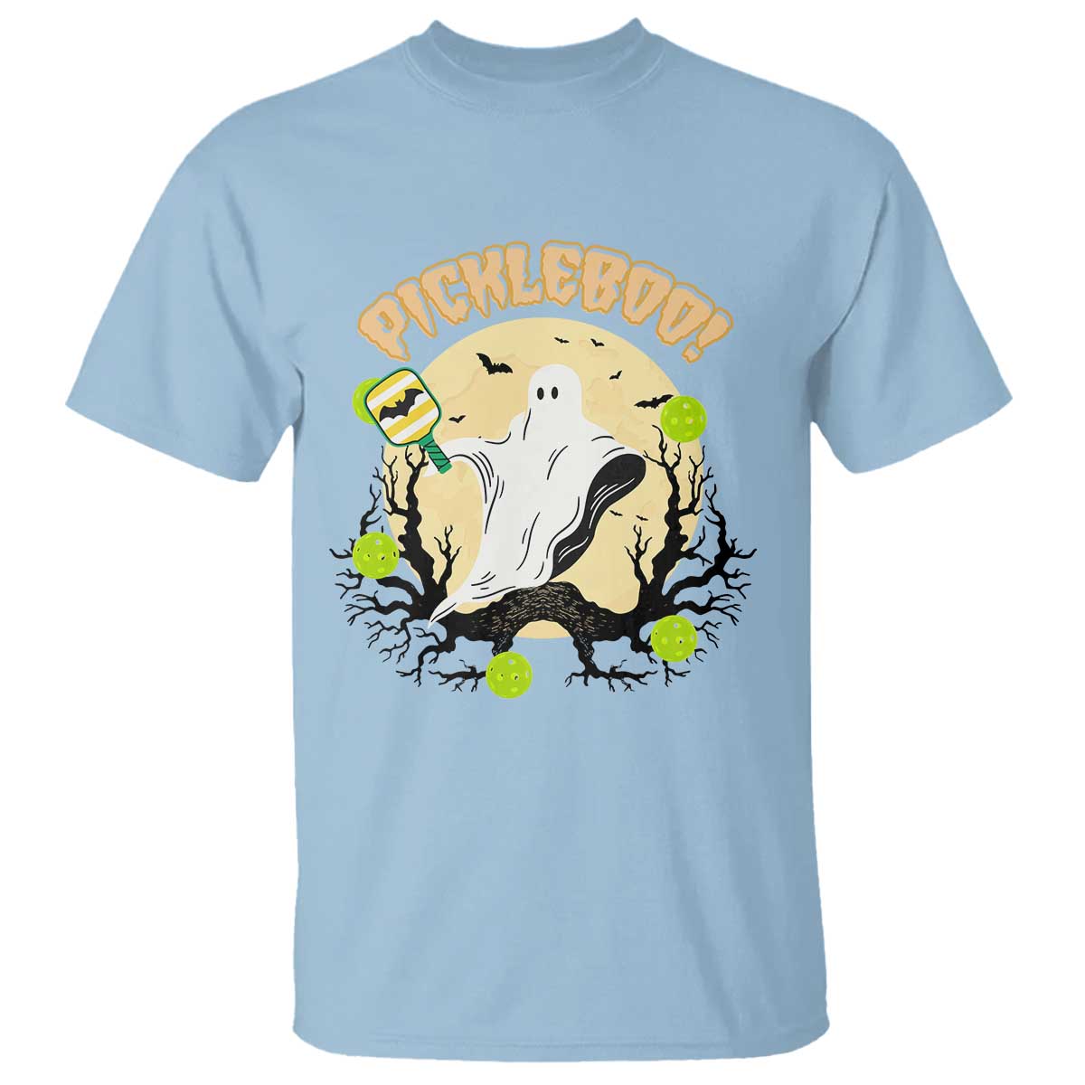 Funny Halloween Pickleball T Shirt Pickleboo Ghost Costume TS12 Light Blue Print Your Wear