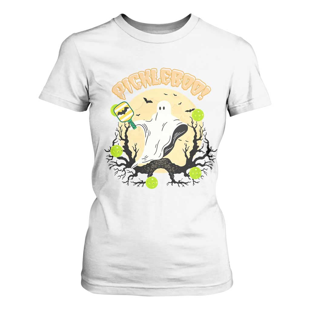 Funny Halloween Pickleball T Shirt For Women Pickleboo Ghost Costume TS12 White Print Your Wear