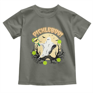 Funny Halloween Pickleball Toddler T Shirt Pickleboo Ghost Costume TS12 Military Green Print Your Wear